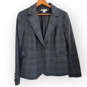 Pendleton Women's Virgin Wool Plaid Blazer Gray Black Size 12‎